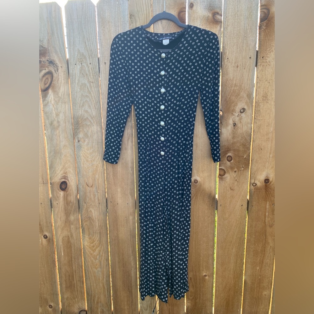 MY MICHELLE VTG FLORAL ROMPER JUMPER PEARL BUTTONS TIE BACK WIDE LEG XS